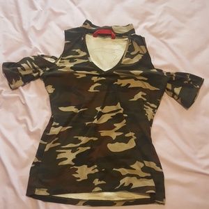 Off the shoulder camo shirt with attached choker